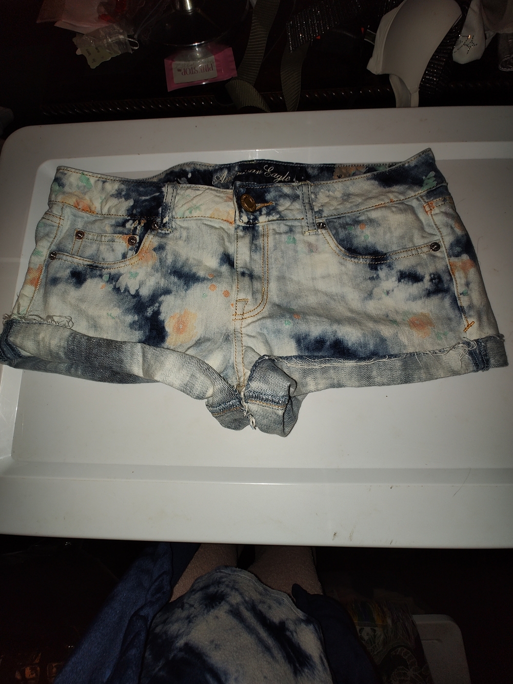 American Eagle Outfitters Tie-Dye Denim Cutoff Shorts - Blue/White